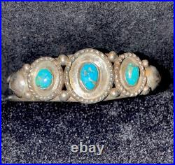 Antique Fred Harvey Era Native American Sterling & Turquoise Cuff Bracelet, RARE