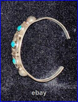 Antique Fred Harvey Era Native American Sterling & Turquoise Cuff Bracelet, RARE