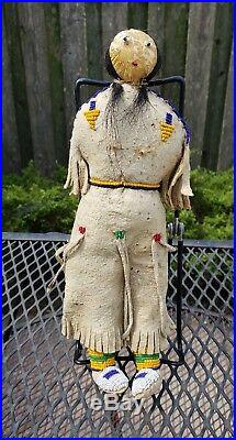 Antique Native American Indian Doll, Buckskin Dress, Museum Caliber, RARE