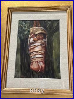 Antique Native American Painting Indian Papoose Esther Hunt Famous Rare Listed