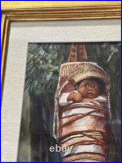 Antique Native American Painting Indian Papoose Esther Hunt Famous Rare Listed