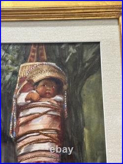 Antique Native American Painting Indian Papoose Esther Hunt Famous Rare Listed