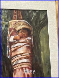 Antique Native American Painting Indian Papoose Esther Hunt Famous Rare Listed