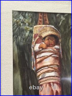 Antique Native American Painting Indian Papoose Esther Hunt Famous Rare Listed