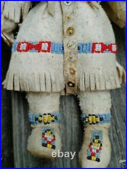 Antique Native American Rare Indian Beaded Leather Hide Dolls