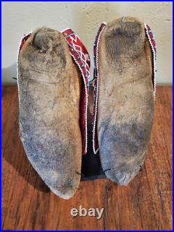 Antique OLD Native American Indian beaded rare SENECA eastern moccasins on buf