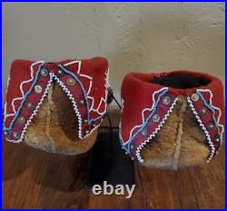 Antique OLD Native American Indian beaded rare SENECA eastern moccasins on buf