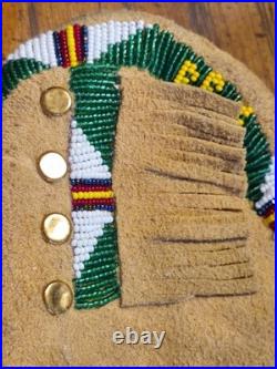 Antique Plateau Beaded Moccasins Rare Mens Size 12 Sheepskin Brass Trade Spots