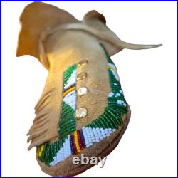 Antique Plateau Beaded Moccasins Rare Mens Size 12 Sheepskin Brass Trade Spots