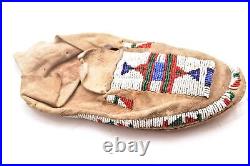 Antique RARE PAIR OF BEADED Native American SIOUX Plains Indian MOCCASINS VTG=