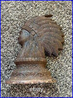 Antique Rare 19th Native American Indian Chief Doorstop Stay 11 1/4 Cast Iron