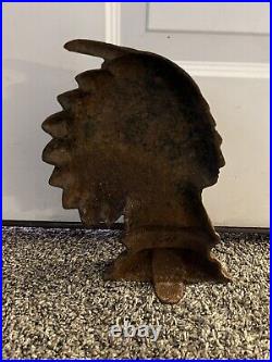 Antique Rare 19th Native American Indian Chief Doorstop Stay 11 1/4 Cast Iron