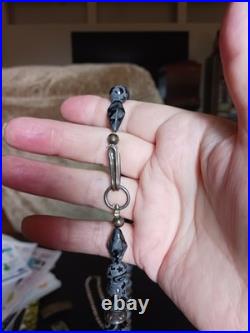 Antique Rare 24in Native American Sterling & Etched Black Onyx Beads Necklace