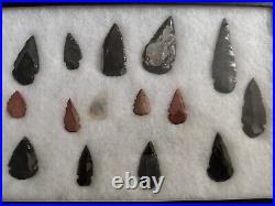 Antique Rare American Indian Native Arrowheads (15) Collection in Case