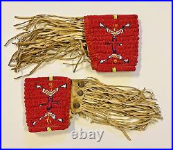 Antique Rare Native American Indian Beaded Arm Cuffs Qty 2 (Pair) 1880s-1900s