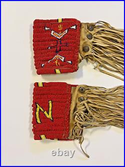 Antique Rare Native American Indian Beaded Arm Cuffs Qty 2 (Pair) 1880s-1900s