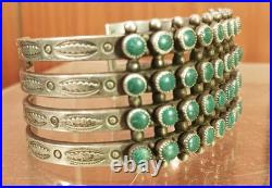 Antique Rare Navajo Sterling Silver 4 Row Green Turquoise Cuff Bracelet