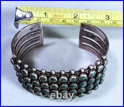 Antique Rare Navajo Sterling Silver 4 Row Green Turquoise Cuff Bracelet Antique Rare Navajo Sterling Silver 4 Row Green Turquoise Cuff Bracelet
