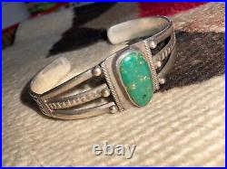 Antique, Sterling Cuff, Split-Shank with Pump Drilled Turquoise Cab, Wow! Rare