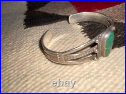Antique, Sterling Cuff, Split-Shank with Pump Drilled Turquoise Cab, Wow! Rare