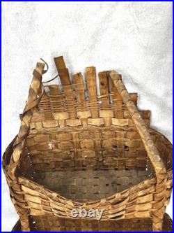 Antique basket Native American Abenaki splint 2 tier hang wall pocket 19th rare