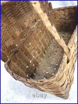 Antique basket Native American Abenaki splint 2 tier hang wall pocket 19th rare