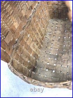 Antique basket Native American Abenaki splint 2 tier hang wall pocket 19th rare