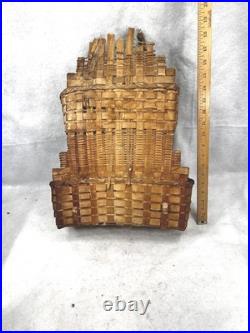 Antique basket Native American Abenaki splint 2 tier hang wall pocket 19th rare