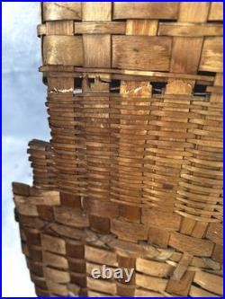 Antique basket Native American Abenaki splint 2 tier hang wall pocket 19th rare