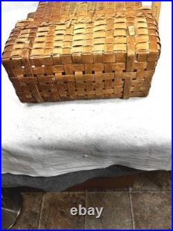 Antique basket Native American Abenaki splint 2 tier hang wall pocket 19th rare