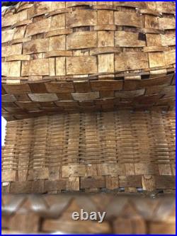 Antique basket Native American Abenaki splint 2 tier hang wall pocket 19th rare