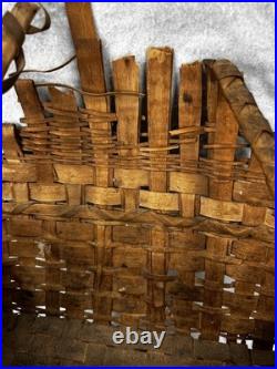 Antique basket Native American Abenaki splint 2 tier hang wall pocket 19th rare