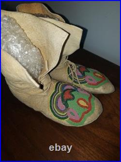 Antique rare 1900s Native American Beaded Plateau Moccasins, Unique