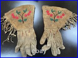 Authentic 1930s Native American Plateau Gauntlet Gloves- Rare Cherry Motif
