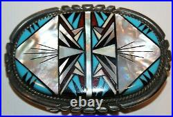 Authentic Rare Navajo Tommy Jackson Turquoise Zuni Style Sterling Silver Buckle