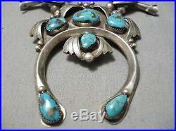 Authentic Vintage Navajo Rare Turquoise Sterling Silver Squash Blossom Necklace