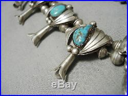 Authentic Vintage Navajo Rare Turquoise Sterling Silver Squash Blossom Necklace