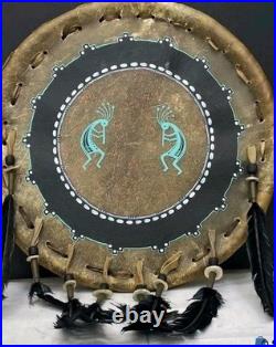 Awesome Native American Navajo Rawhide Flat Drum 20in Very Nice Htf Rare