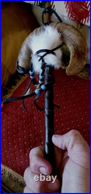Awesome Rare Native American Rams Horn Rattle Hand Made Shaman Rattle