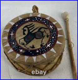 Awesome Vintage Native American Buffalo Hide Drum Sonja Holy Eagle Rare Nice