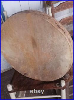 Awesome Vintage Native American Raramuri Tarahumara Drum Lg Rare Goatskin