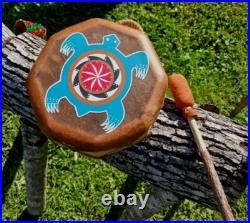 BEAUTIFUL NATIVE AMERICAN NAVAJO COCHITI PAINTED DRUM 1950s HTF RARE