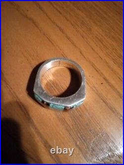 BEAUTIFUL Sterling Native American Ring Turquoise & Coral Signed R. B. S7 RARE