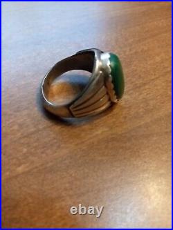 BIG Sterling Native American Ring Large Green Stone s8 Navajo Signed RARE