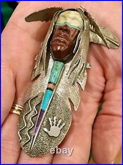 Beautiful, Rare, P. Livingston Navajo Gemstone Intarsia Pin / Pendant On Stand