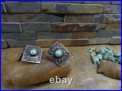 Best! Rare Navajo Sterling Turquoise Cufflinks Native Old Pawn Fred Harvey Era