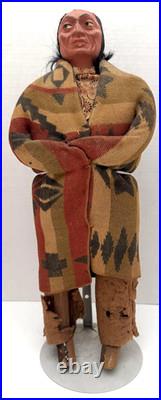Big Antique Handcrafted Skookum Native American Indian Doll on Stand 18.5 RARE