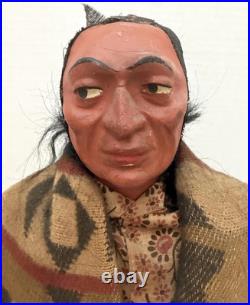 Big Antique Handcrafted Skookum Native American Indian Doll on Stand 18.5 RARE