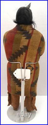 Big Antique Handcrafted Skookum Native American Indian Doll on Stand 18.5 RARE