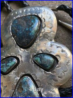 Big Rare Vintage Navajo Sterling Silver Bisbee Turquoise Bolo Tie Pendant